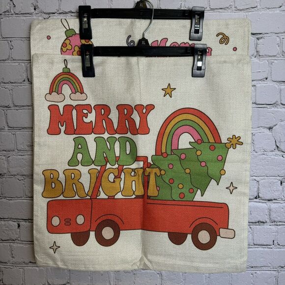 Groovy Christmas Merry and Bright 1970s Pillow Cover Set of 2 17.5 X 17.5 New - Picture 4 of 4